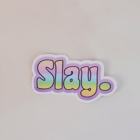 Slay rainbow preppy aesthetic sticker – pastel rainbow lettering design