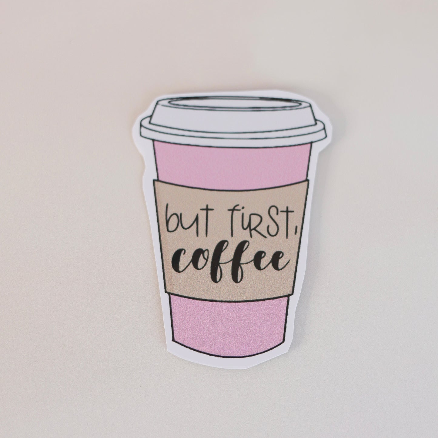 but first coffee preppy aesthetic sticker – pastel pink lettering design