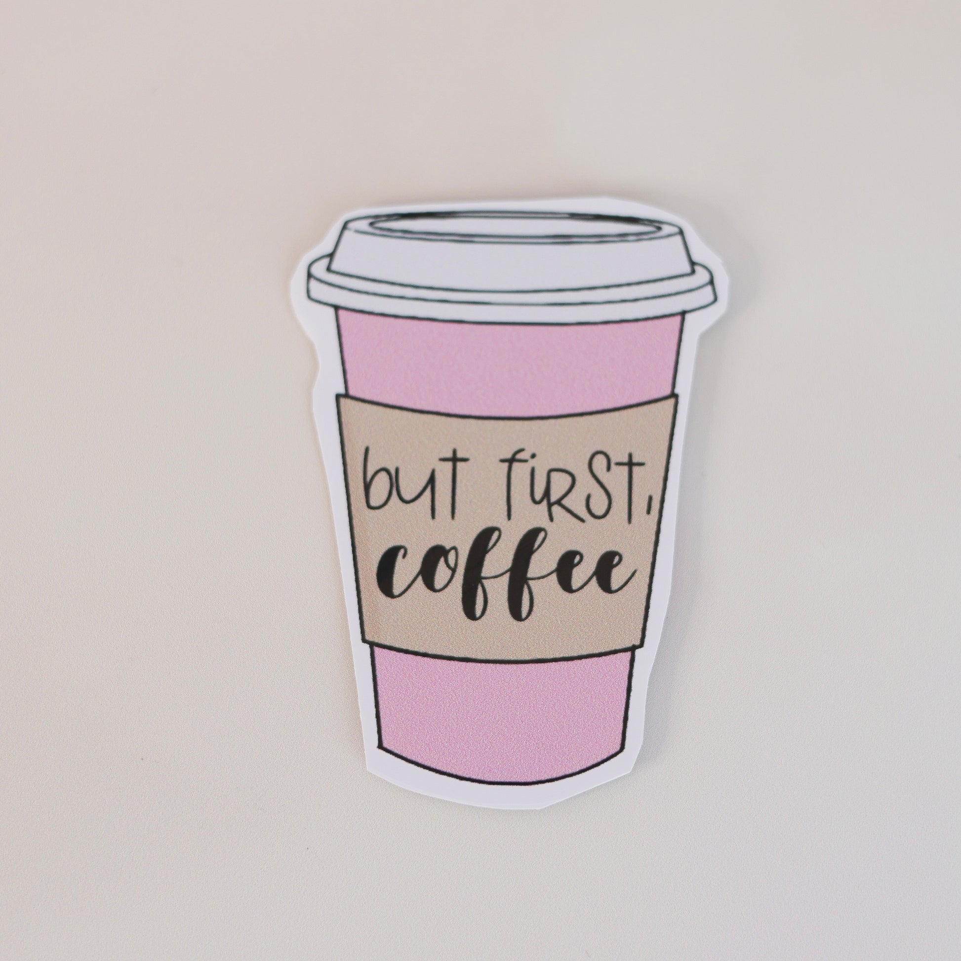 but first coffee preppy aesthetic sticker – pastel pink lettering design