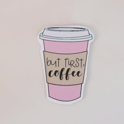 but first coffee preppy aesthetic sticker – pastel pink lettering design