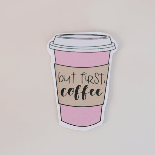 but first coffee preppy aesthetic sticker – pastel pink lettering design