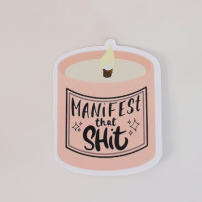 manifest that sh*t preppy aesthetic sticker – pastel pink candle lettering design