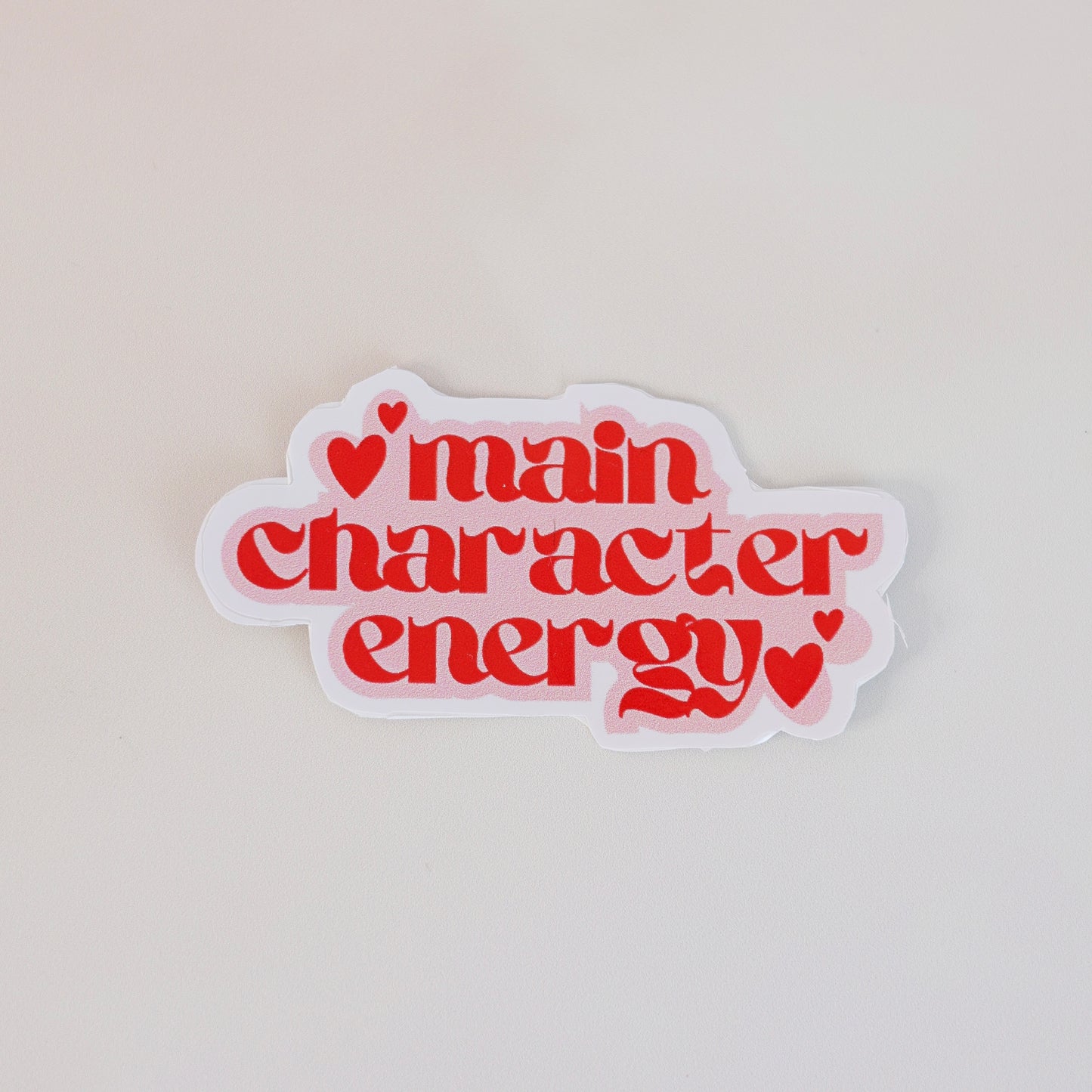 main character energy preppy aesthetic sticker – red pastel pink heart lettering design