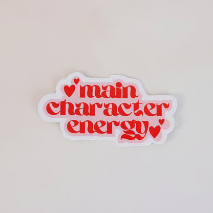 main character energy preppy aesthetic sticker – red pastel pink heart lettering design