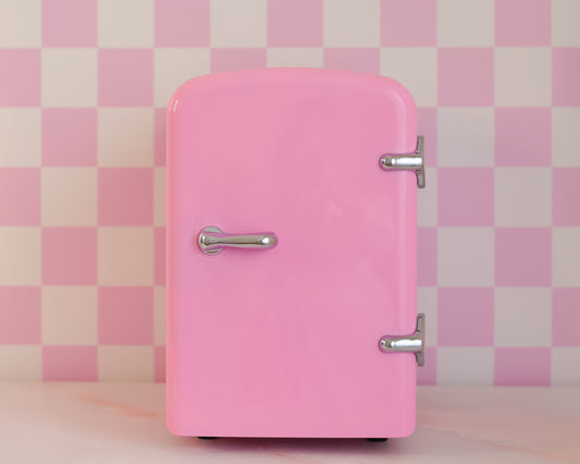 Cool Girl Fridge – pastel bubblegum pink mini skincare fridge